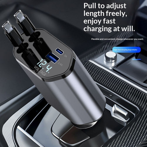 4 In 1 Retractable Car Charger Fast Car Phone Charger 120W With USB Type C Cable - model: Aluminum TC TC 4 in 1